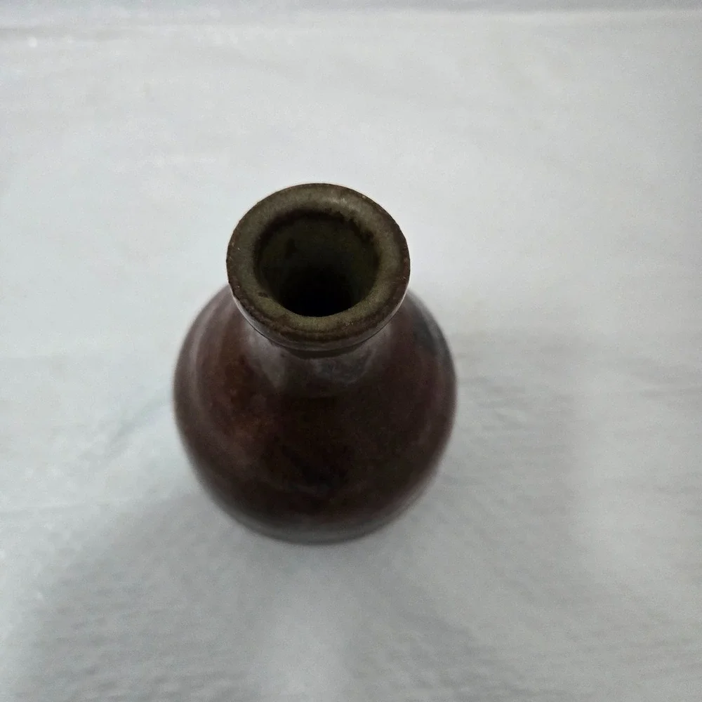 Signed GORA Studio Art Pottery Bud Vase Brown Green Glaze Handmade 5in